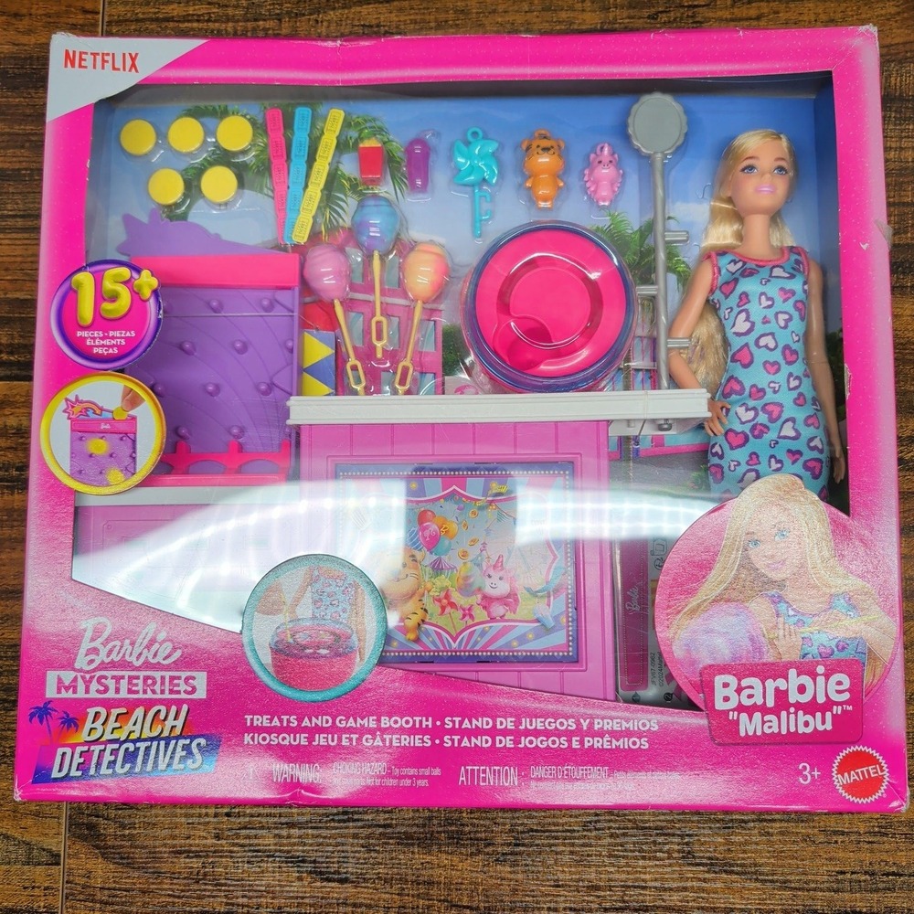 Barbie Mysteries Beach Detectives Treats and Game Booth Playset JFV67 Malibu New